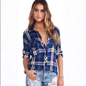 Rails Button Down Plaid Shirt Blue Flaw